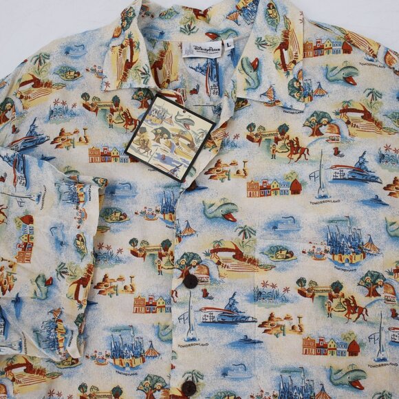 NWT Disney Shirt Mens Large Tomorrowland Frontierland Hawaiian Button Up MAP - Picture 14 of 16